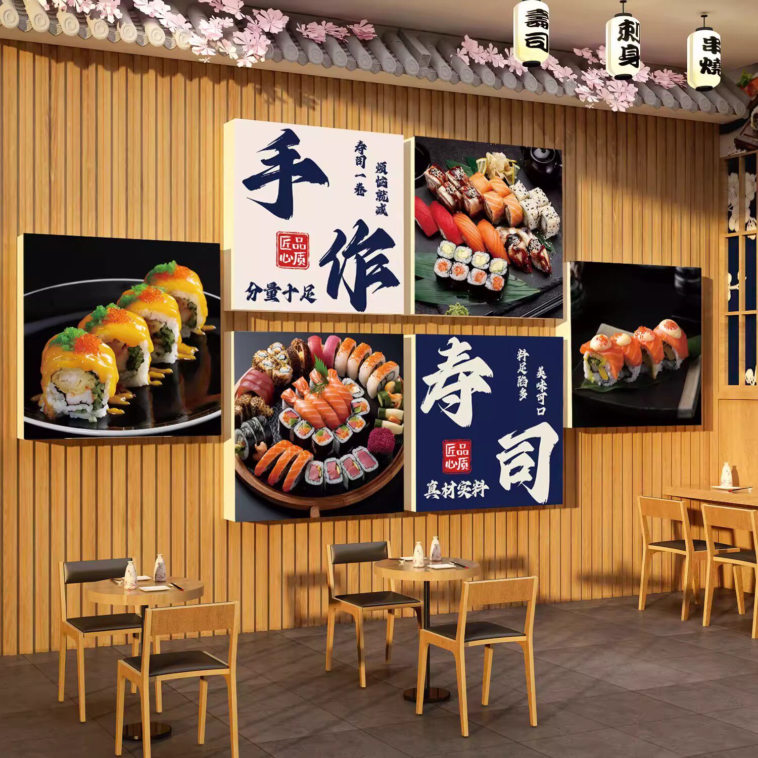 寿司店墙面装饰布置日料壁画广告牌背景海报贴纸摆摊门头图片挂画