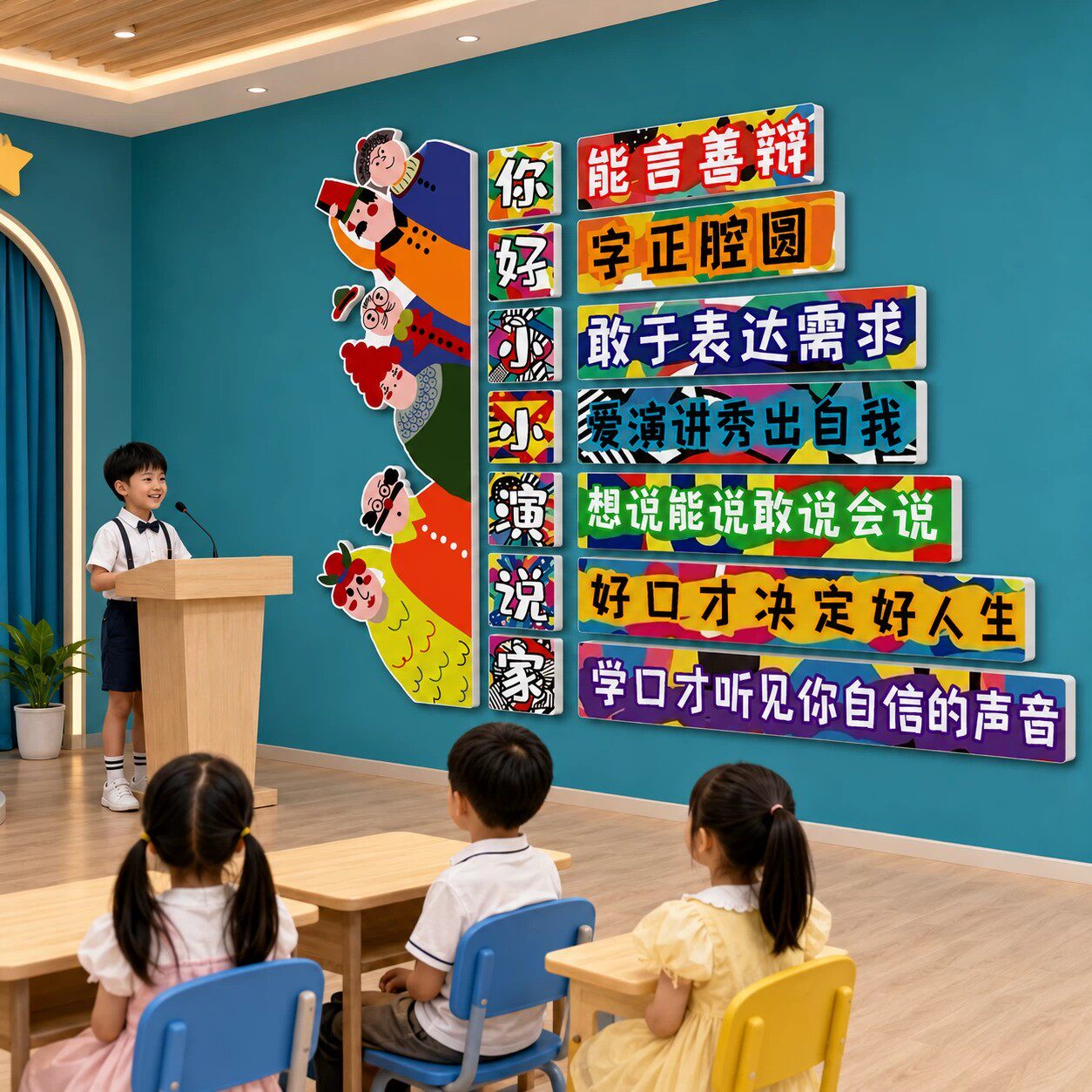 话筒儿童小主持人口才教室墙面装饰画播音培训机构文化墙环创布置