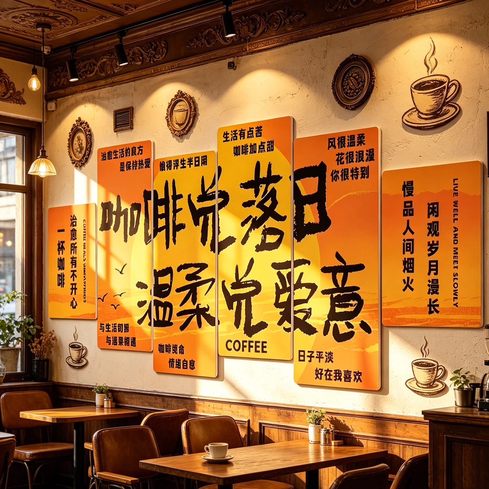 咖啡店网红打卡墙装饰品拍照区背景墙贴奶茶馆角氛围布置墙壁贴纸