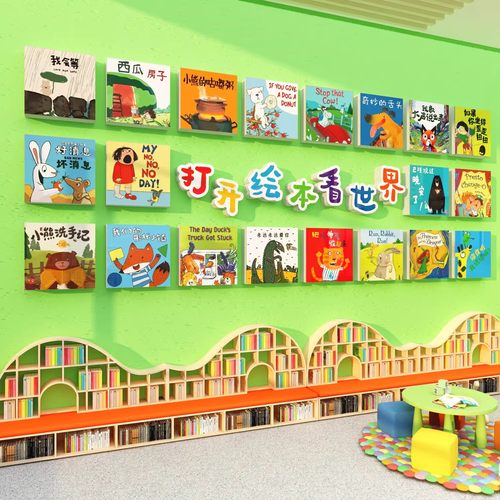 阅读角区图书室布置装饰打开绘本看世界馆墙面幼儿园环创主题成品