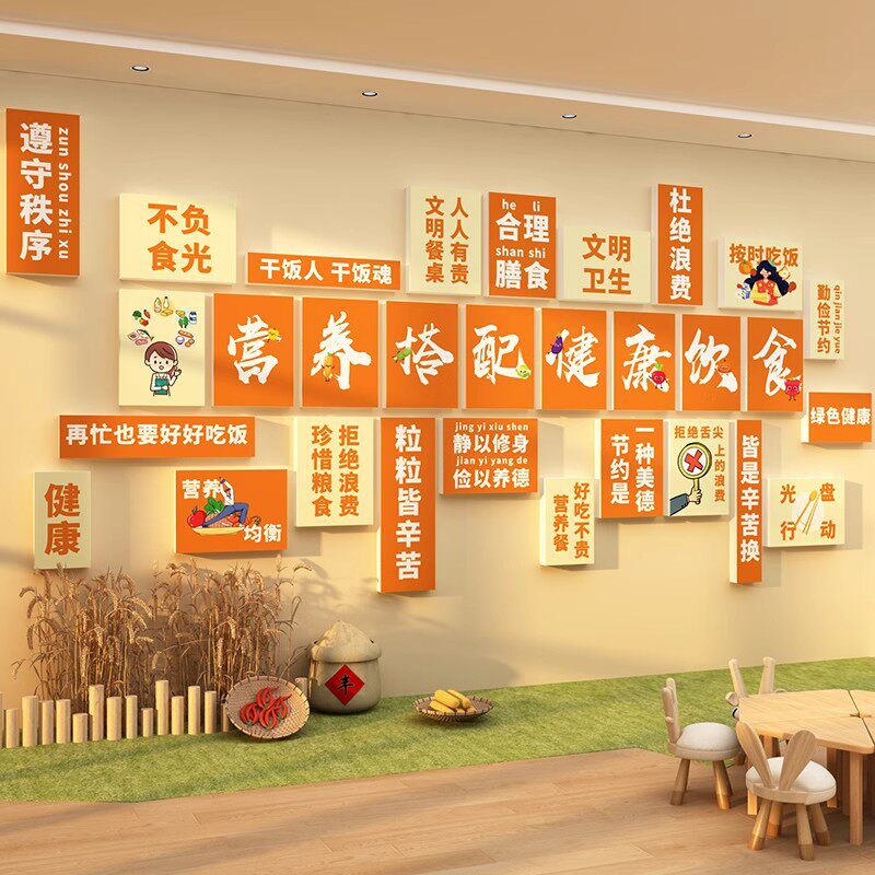 医院职员工厂公司饭食堂餐厅文化墙贴宣传标语墙面装饰楼梯形象画