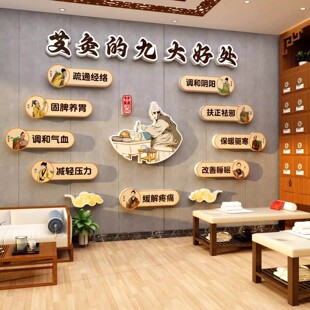 艾灸馆装饰画中医阁养生店装修形象图文化背景墙面理疗热氛围布置