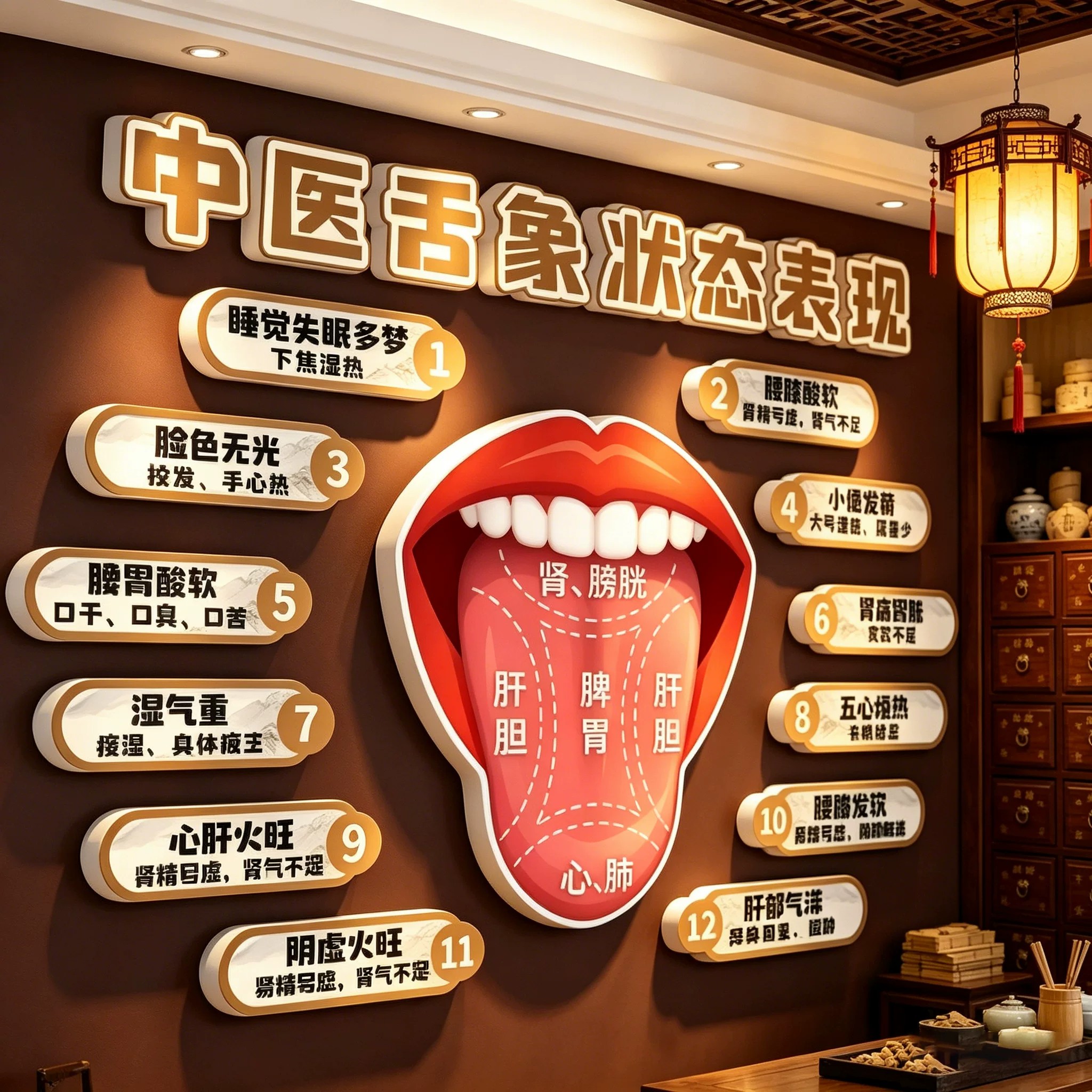 中医舌象状态表现文化墙挂图养生馆装饰画理疗店氛围布置宣传贴纸