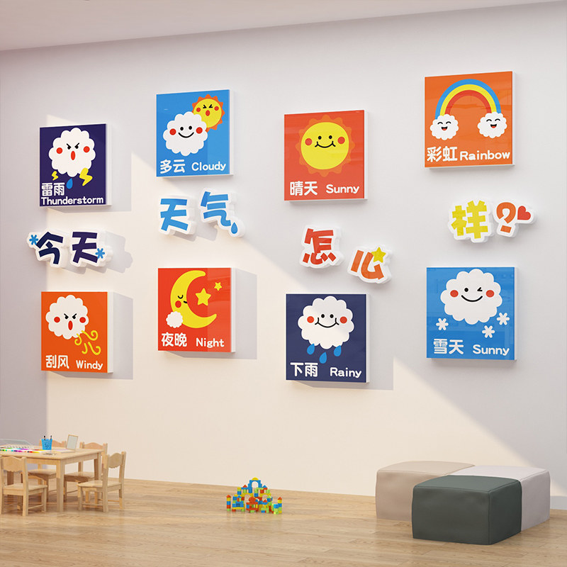 幼儿园教室墙面装饰天气预报贴纸画文化布置环境创设材料主题成品