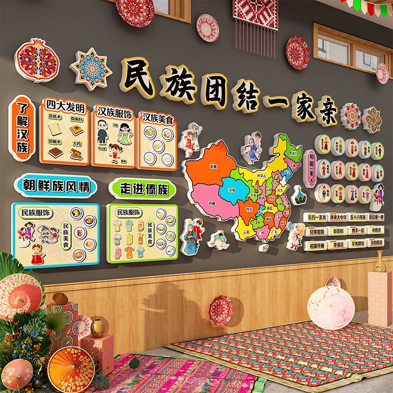 五十六个民族团结环创幼儿园楼梯走廊大厅文化主题墙面成品56装饰
