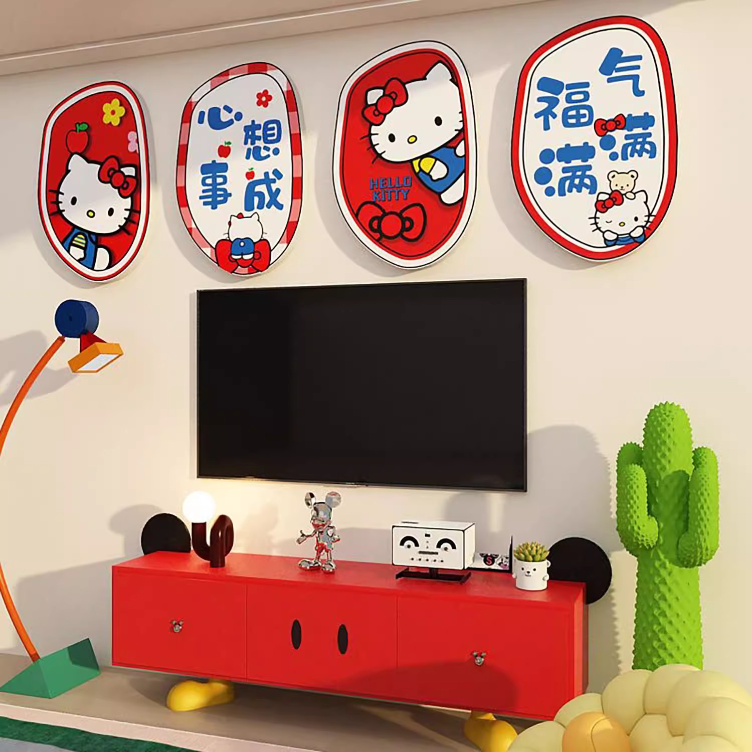 猫贴儿童公主改造房间布置电视机女孩卧室床头墙面装饰