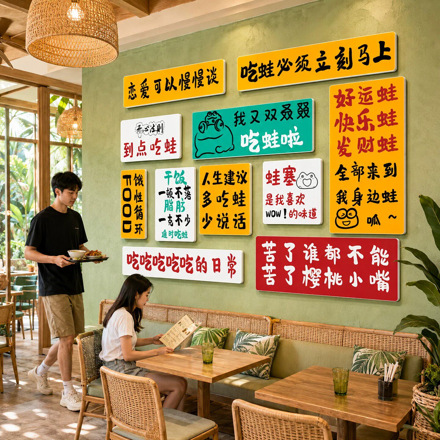 网红牛蛙店墙面装饰市井风田鸡美蛙鱼头餐饮饭馆背景广告海报贴画