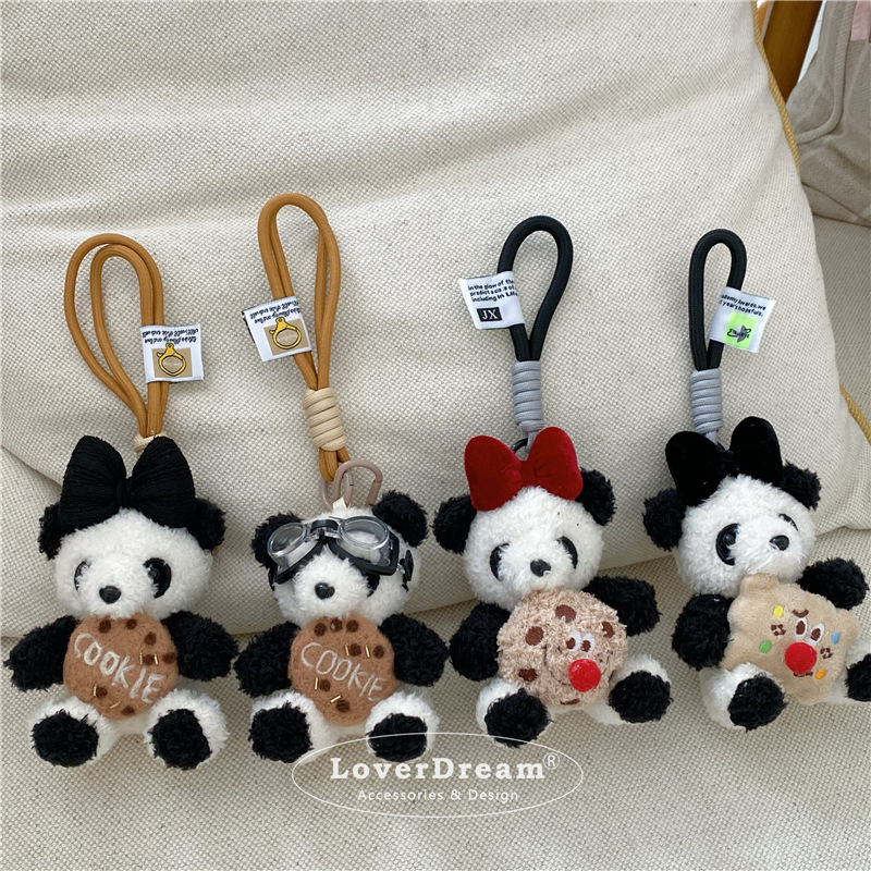 新款曲奇饼干蝴蝶结熊猫登山扣挂饰 甜美可爱包包车载钥匙扣挂件