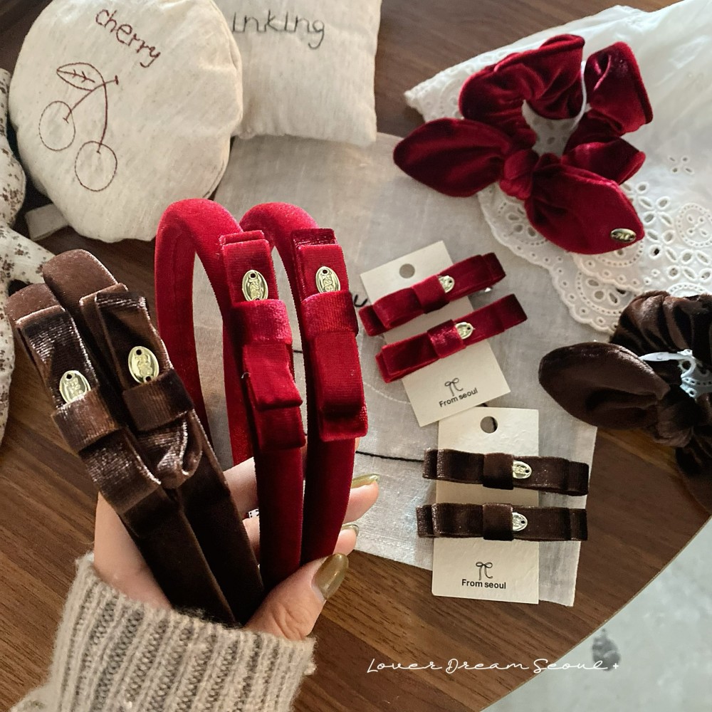 韩国ins秋冬圣诞红色丝绒蝴蝶结发箍新年红简约甜美蝴蝶结发箍女