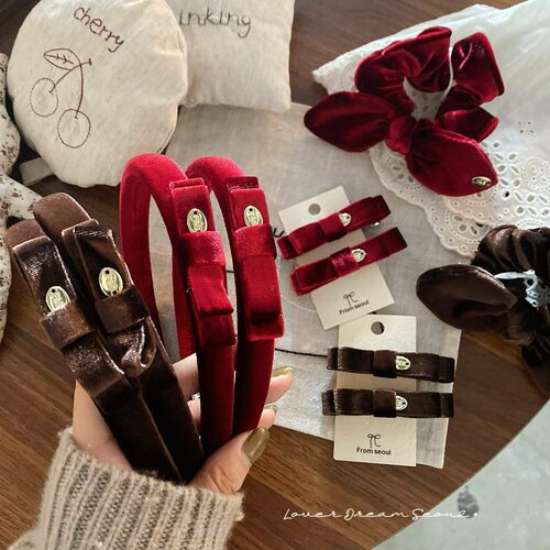 韩国ins秋冬圣诞红色丝绒蝴蝶结发箍新年红简约甜美蝴蝶结发箍女