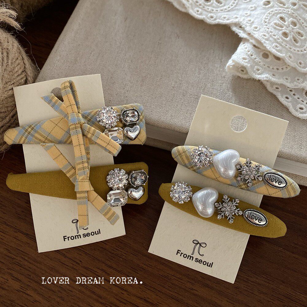 韩版甜美珍珠水钻发夹桃心尖嘴夹时尚高级感少女刘海夹边夹一字夹