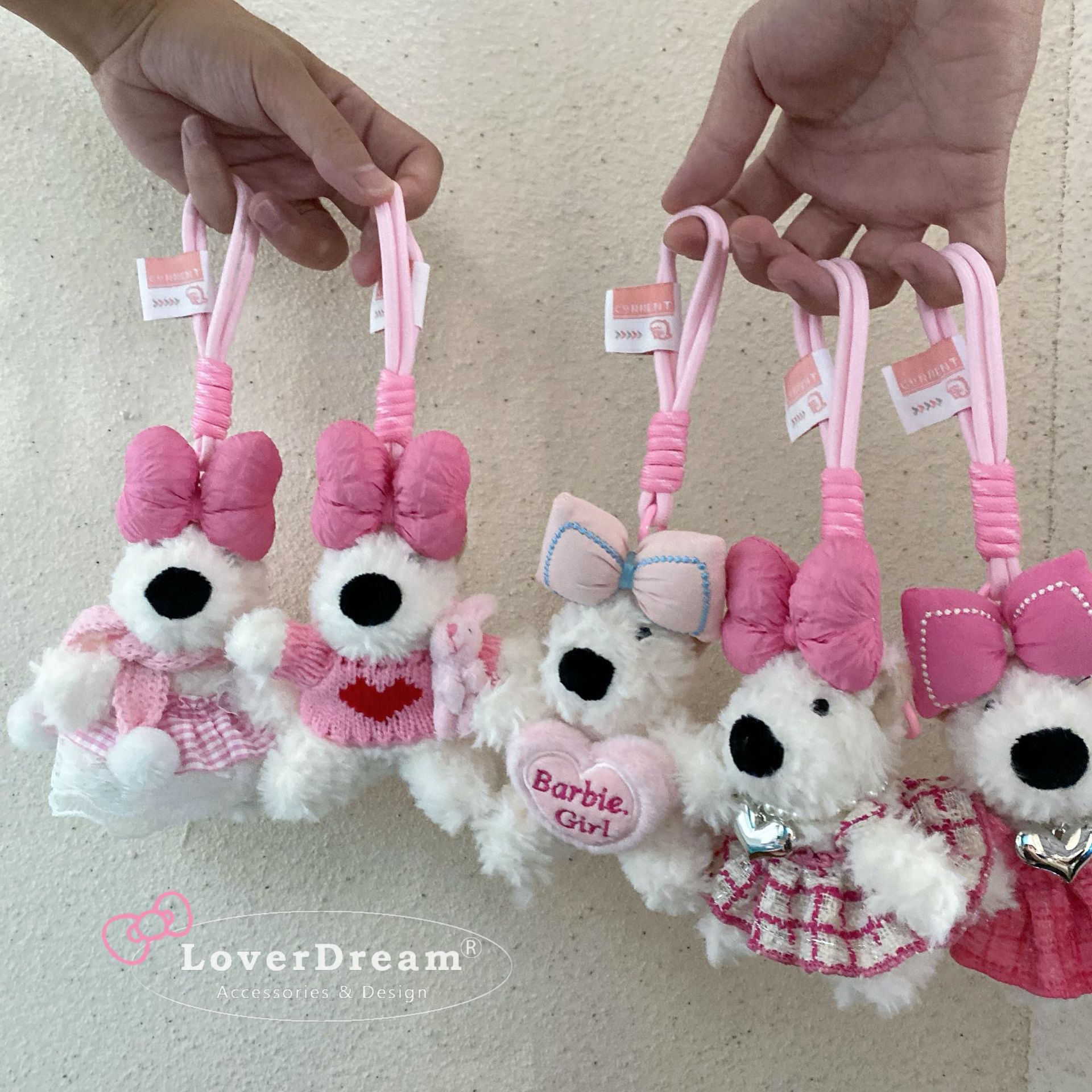 新款粉色爱心蝴蝶结西高地狗狗吊饰挂饰 可爱包包车载钥匙扣挂件