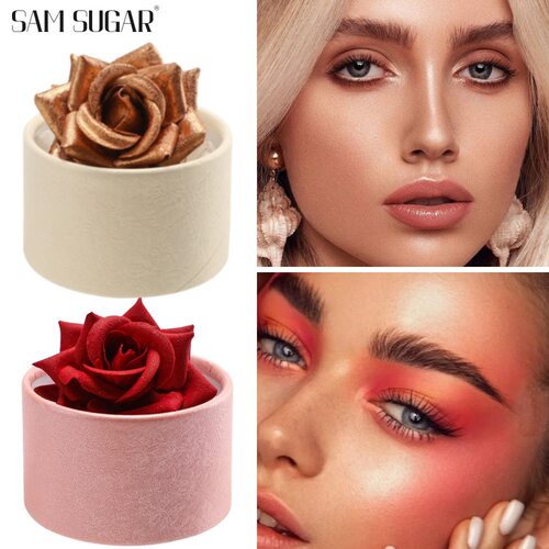 SAM SUGAR 花瓣高光3D立体玫瑰腮红自然珠光气色雕花腮红跨境彩妆