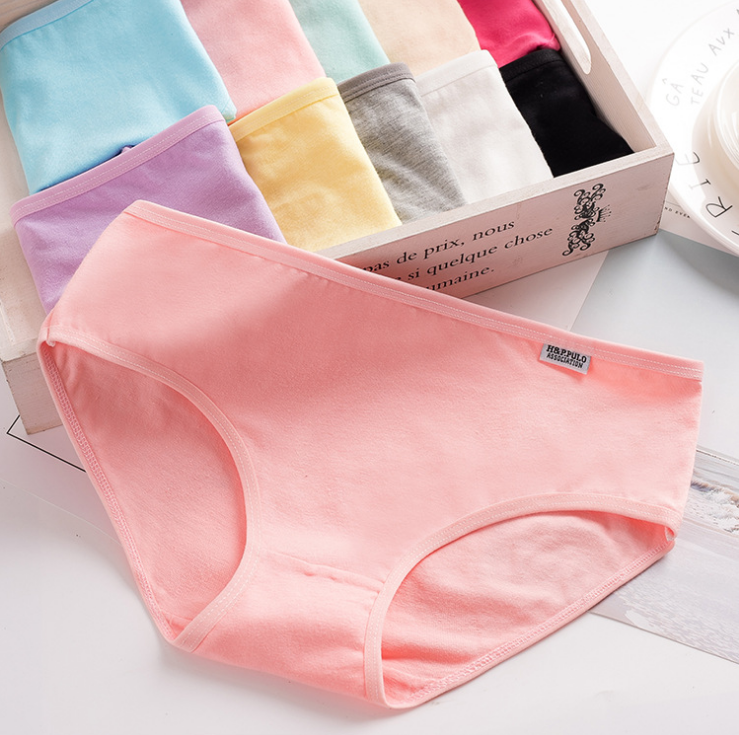 纯色白色大码纯棉女士内裤女中低腰全棉无痕少女学生三角底裤头