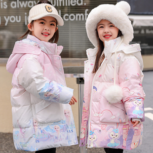 2025新款ABC中长款女童羽绒服免洗中小童加厚洋气冬季女宝宝外套