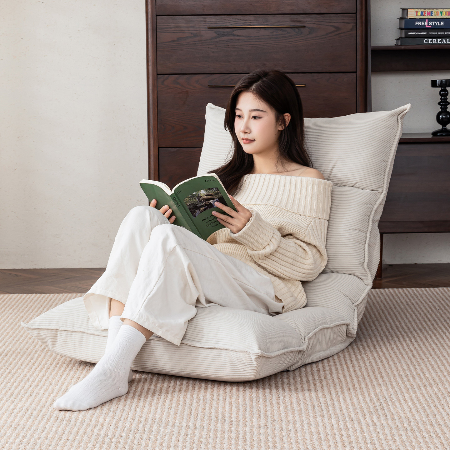 懒人沙发飘窗椅卧室阳台榻榻米折叠座椅床上靠背椅子单人小沙发躺