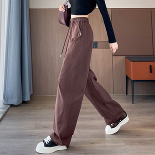 少女休闲裤女简约宽松紧腰长裤秋百搭显瘦显高学生阔脚镰刀裤女生