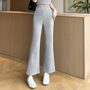 青少年高中初中学生春秋裤子女针织休闲宽松紧腰阔脚微喇叭运动裤