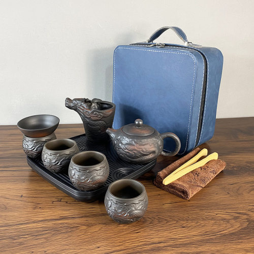 便携式旅行茶具套装功夫茶具快客杯车载户外粗陶茶盘茶壶茶杯礼盒