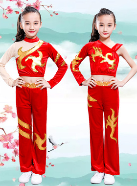 儿童啦啦队服装女学生长袖竞技健美操拉拉队比赛红色运动会啦啦操