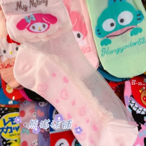 新品出口夏季水晶丝袜高飞丑鱼美乐蒂花丸中筒女袜薄款卡通袜