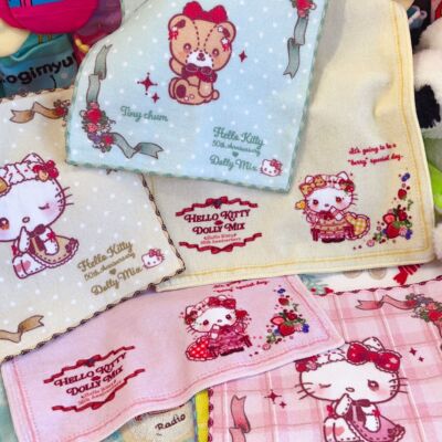 出口可爱卡通纯棉手帕擦手巾小毛巾Kitty  Dolly Mix联名小方巾