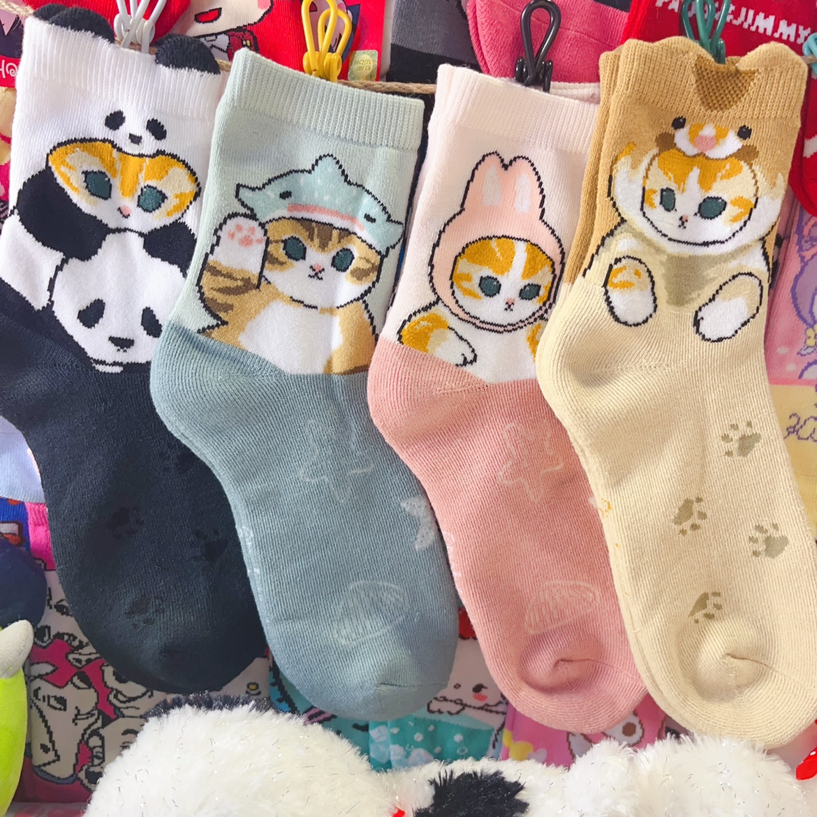 出口日本新品可爱Mofusand猫中筒袜女袜女士袜子毛巾袜秋冬加厚