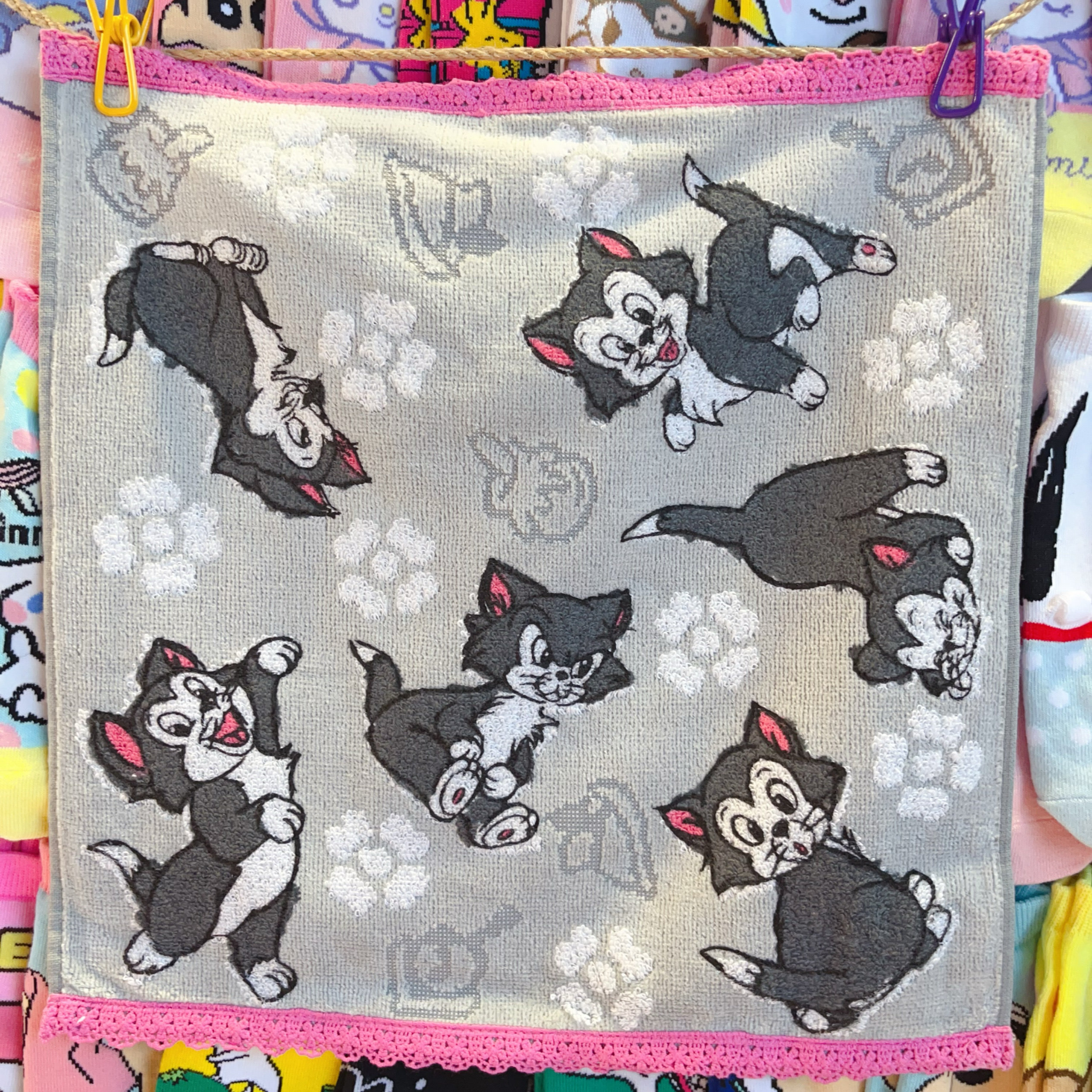 新品出口日本可爱方巾费加罗Figaro小猫蕾丝边大方巾棉面巾小手巾