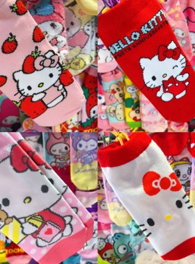 出口日本短筒女袜可爱糖果色女士短袜女袜Kitty联名dollymi×短袜