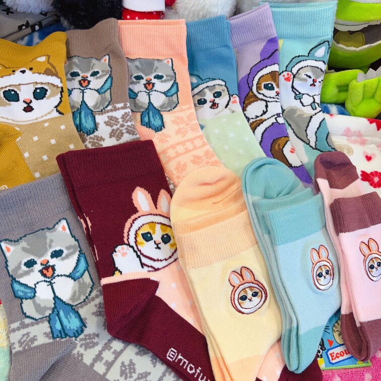 秋冬日系新品鲨鱼猫mofusand中筒袜女袜女士袜子小猫咪可爱中帮袜