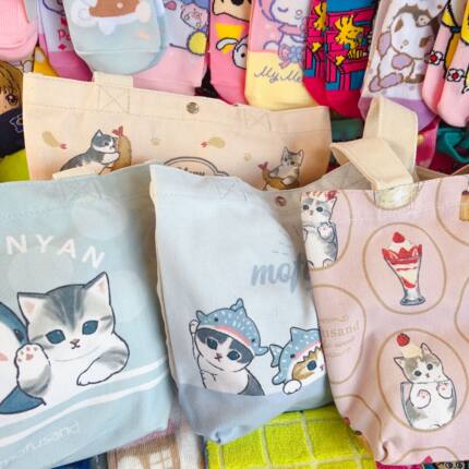 出口日本可爱mofusand鲨鱼猫炸虾猫帆布包手提包便当包饭盒袋