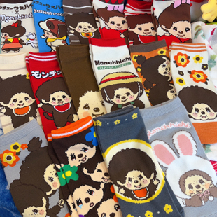 出口春夏短筒女袜可爱糖果色女士短袜女袜蒙奇Q小猴子monchich