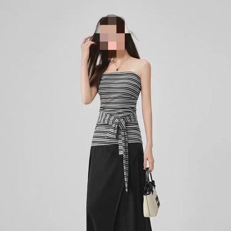 爱Y付元旦 辣妹风条纹抹胸上衣抹胸