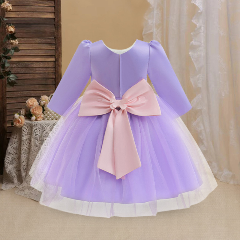 儿童礼服公主裙新款大蝴蝶结长袖