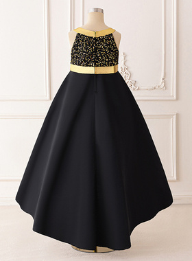 黑色晚礼服亚马逊2025新款V领A字型派对女童公主裙吊带演出礼服裙