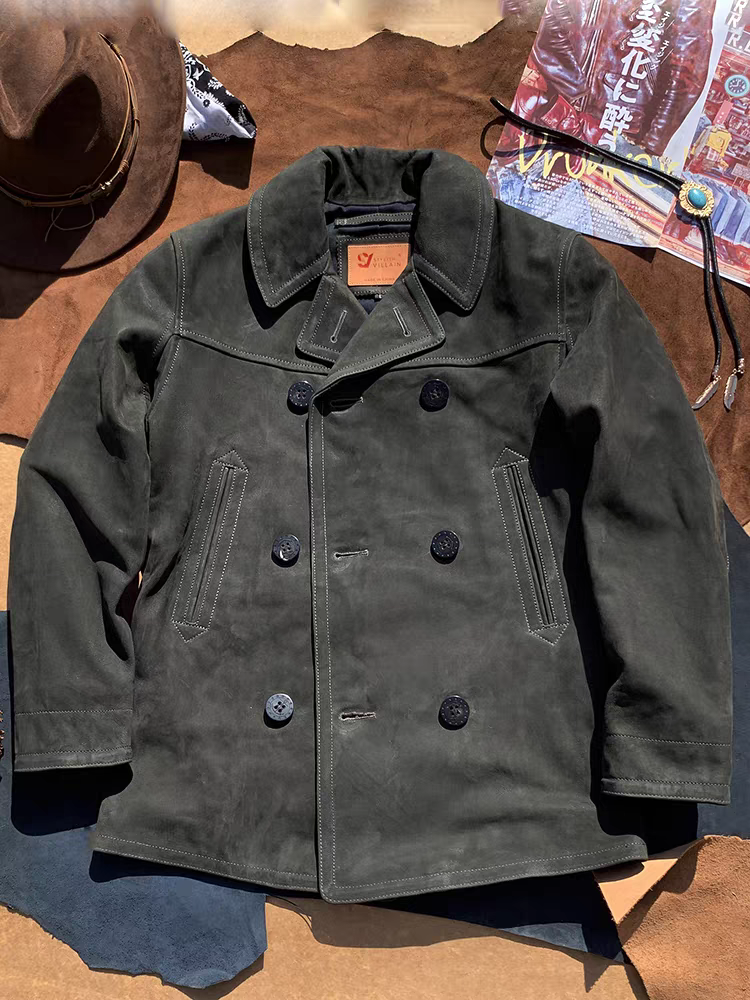 工厂店经典美式740大衣中长款双排扣复古休闲皮衣头层山羊皮衣男