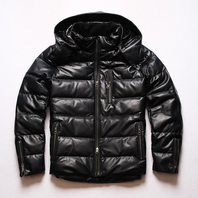 日系可拆卸帽明星同款真皮羽绒服