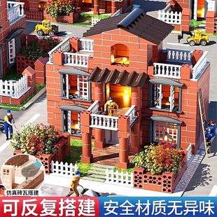 泥瓦匠盖房子玩具儿童建筑砖块砌墙玩具小别墅仿真房迷你手工diy6