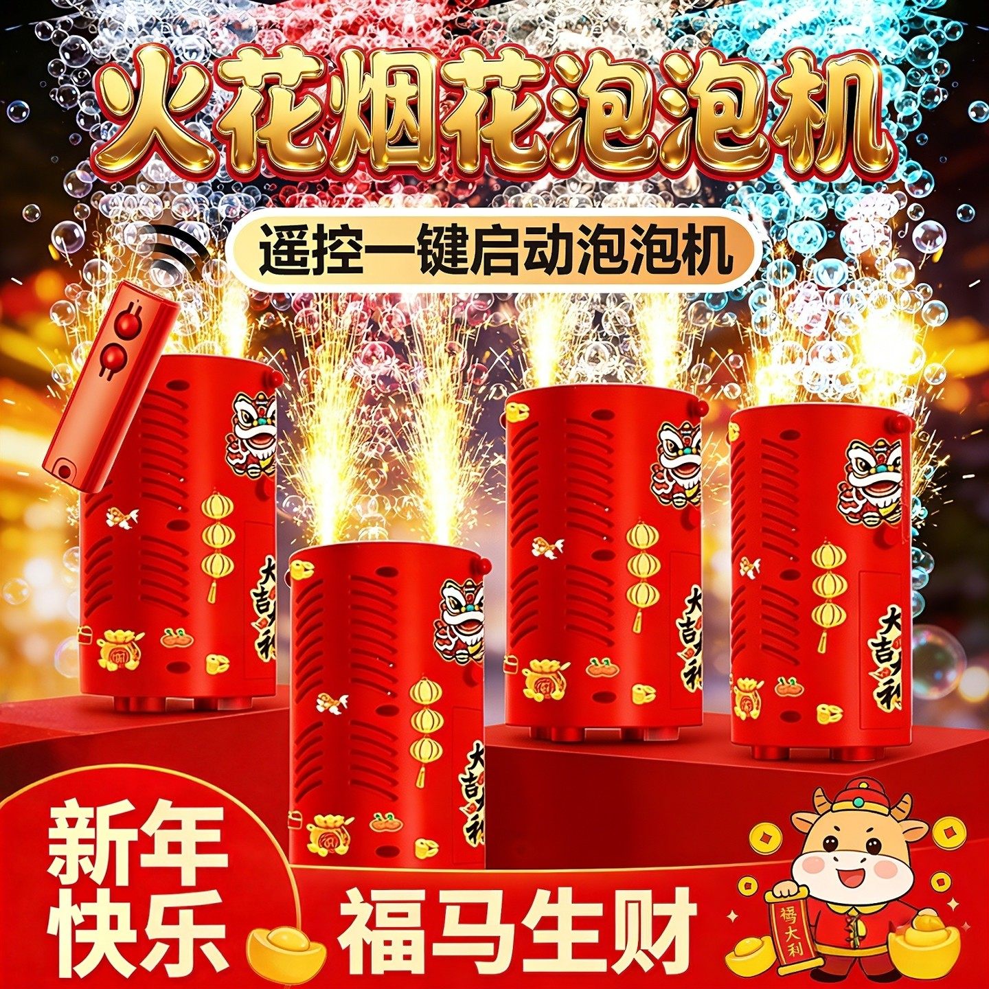2026新年火花烟花泡泡机网红儿童3全自动礼花吹泡烟火结婚礼玩具5