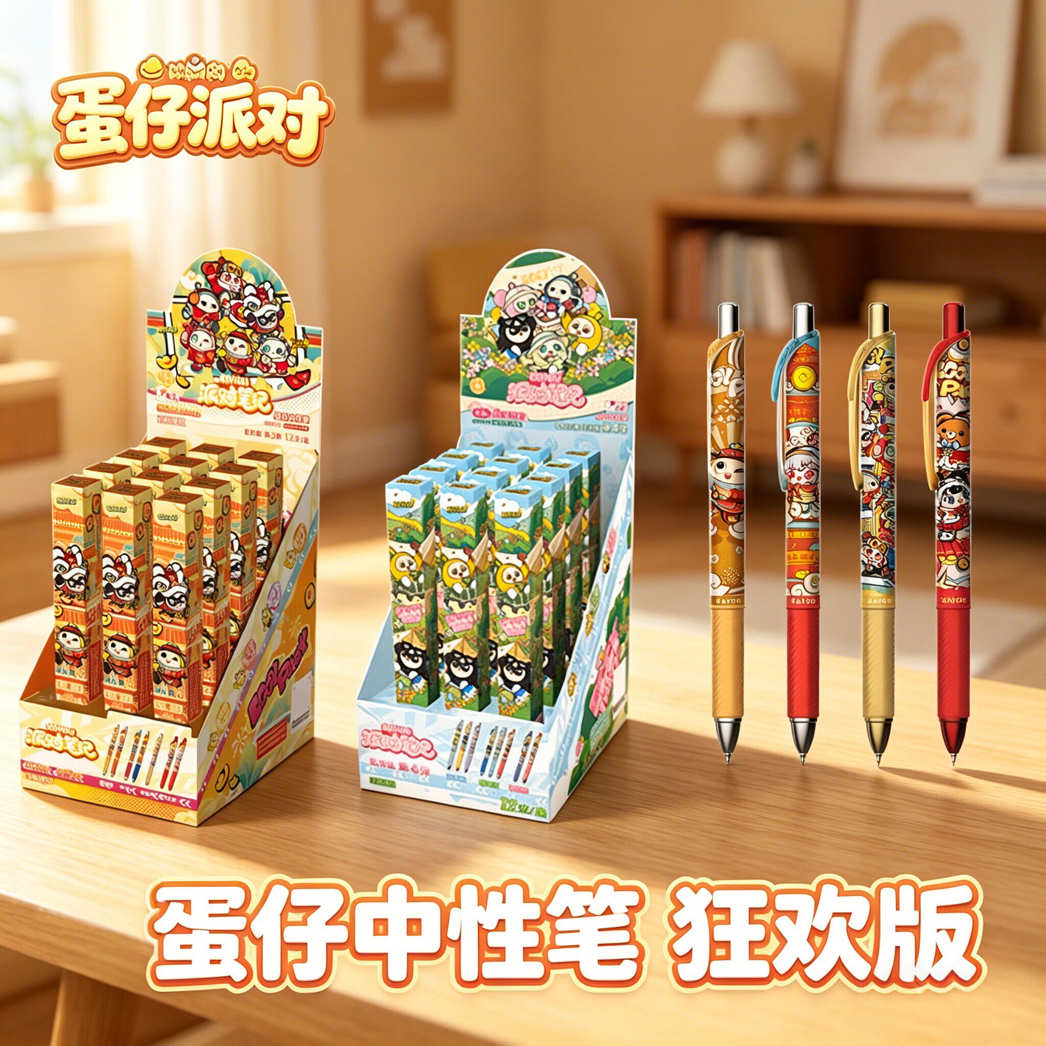 卡游蛋仔派对中性笔派对笔纪狂欢版五弹5按动黑色水笔签字笔正版可爱