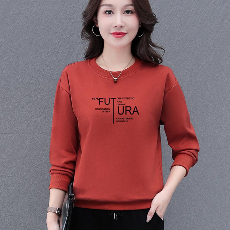 圆领长袖卫衣女春秋2025新款时尚洋气中年妈妈打底衫加绒上衣,女装卫衣/绒衫,燕颉服饰