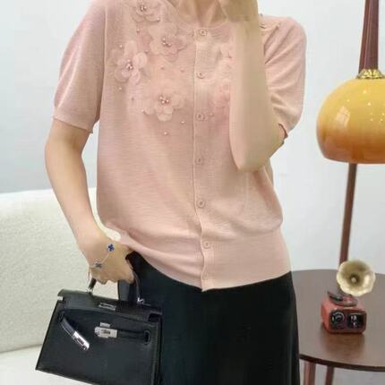 高级感冰丝针织衫女夏季2026新款洋气减龄短袖上衣女套头时尚百搭