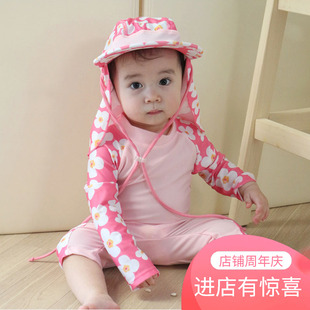 7岁宝宝泳装 ins风公主长袖 儿童泳衣女婴儿女童游泳衣连体防晒