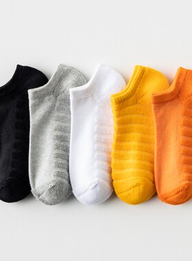 黑色袜子男夏季短袜纯色毛巾底薄款运动跑步低腰船袜浅口短款潮流