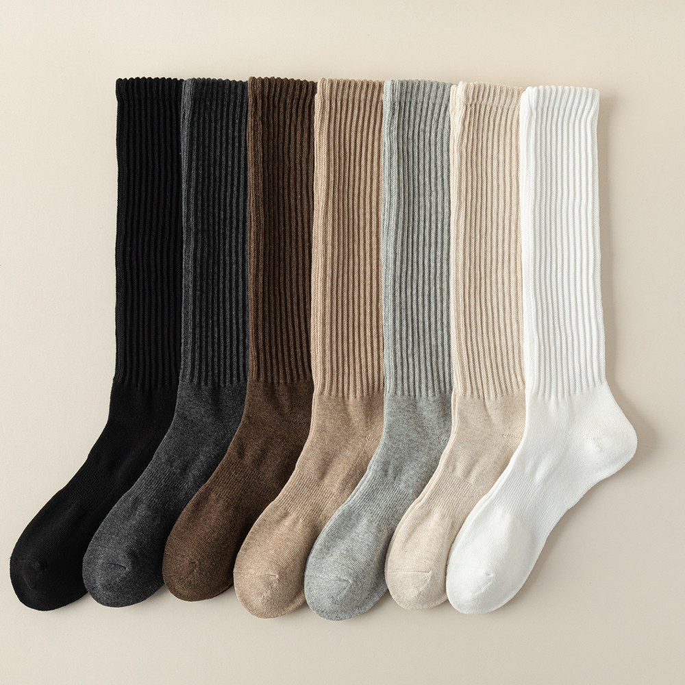 黑色袜子男士秋冬季小腿袜加厚保暖毛巾底毛圈超长白高筒长筒纯色