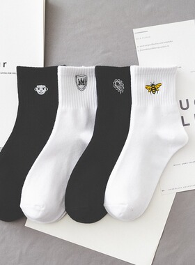 黑白袜子男秋季中筒ins薄款中帮潮牌日系百搭dk长袜中腰夏季透气