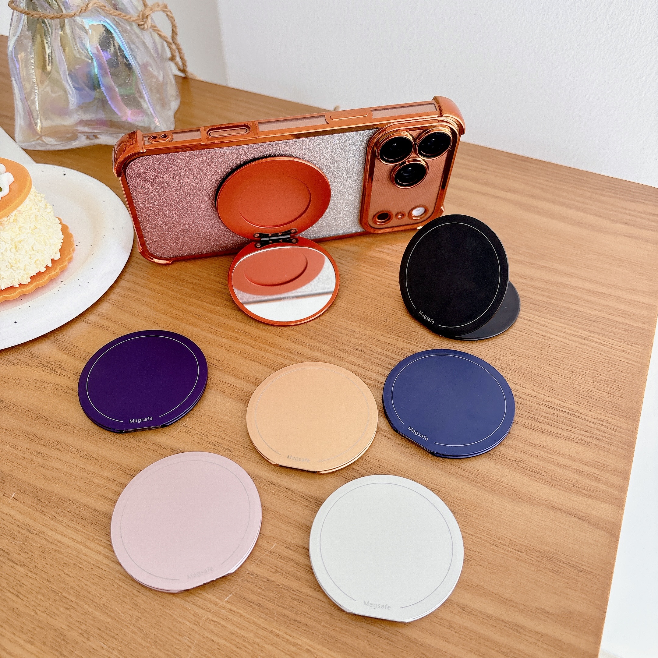 简约圆形磁吸手机支架便携小巧