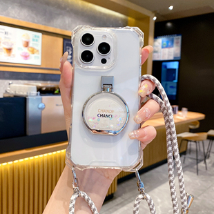 16promax香水瓶流沙支架挂绳斜挎可背适用苹果15promax手机壳iphone13pro背带斜跨四角开孔手腕华为mate60pro