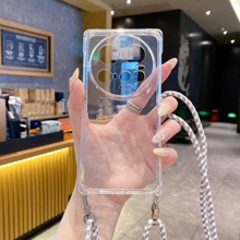 小米15Ultra适用小米13四角开孔手机壳透明硅胶斜挎挂绳小米15Ultra新款纯色高级全包单肩防摔情侣简约电话套