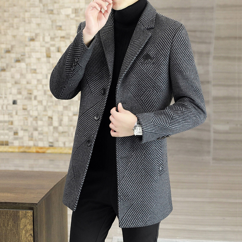 羊绒外衣男士2025秋冬中长西装风衣加厚高档男士羊毛外衣